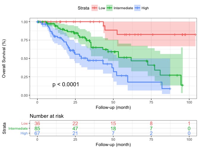 Actuarial survival curves for RR6 risk groups